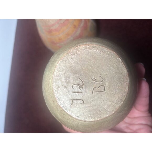 Signed Pottery Set Of 2 Aztec Mayan Wedding Vases Storytelling Matching - Picture 3 of 9